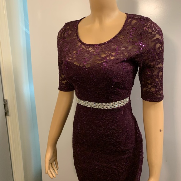 Women junior prom purple lace sequins bodycon mermaid maxi dress size (S) - Picture 7 of 14